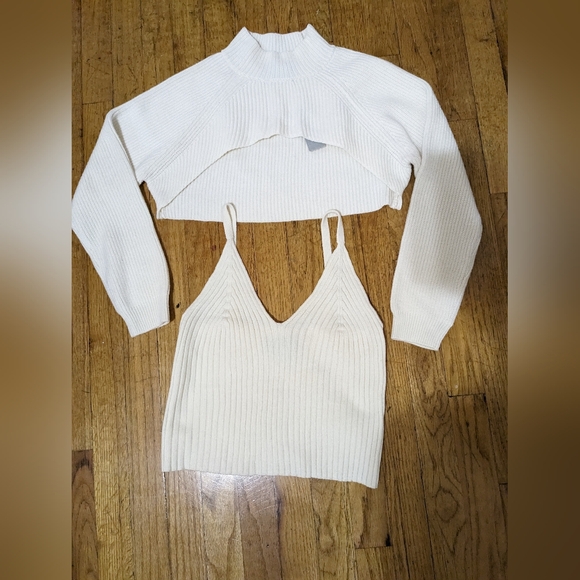 NWT Anthropologie Ivory Two Piece Sweater Set Shrug and Tank Small Petite - Picture 3 of 6
